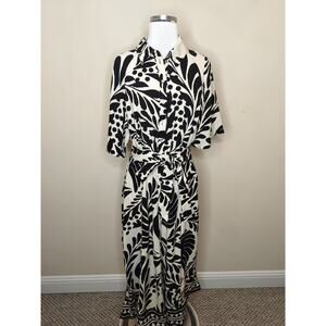 H&M Floral Midi Shirt Dress Belted Short Sleeve